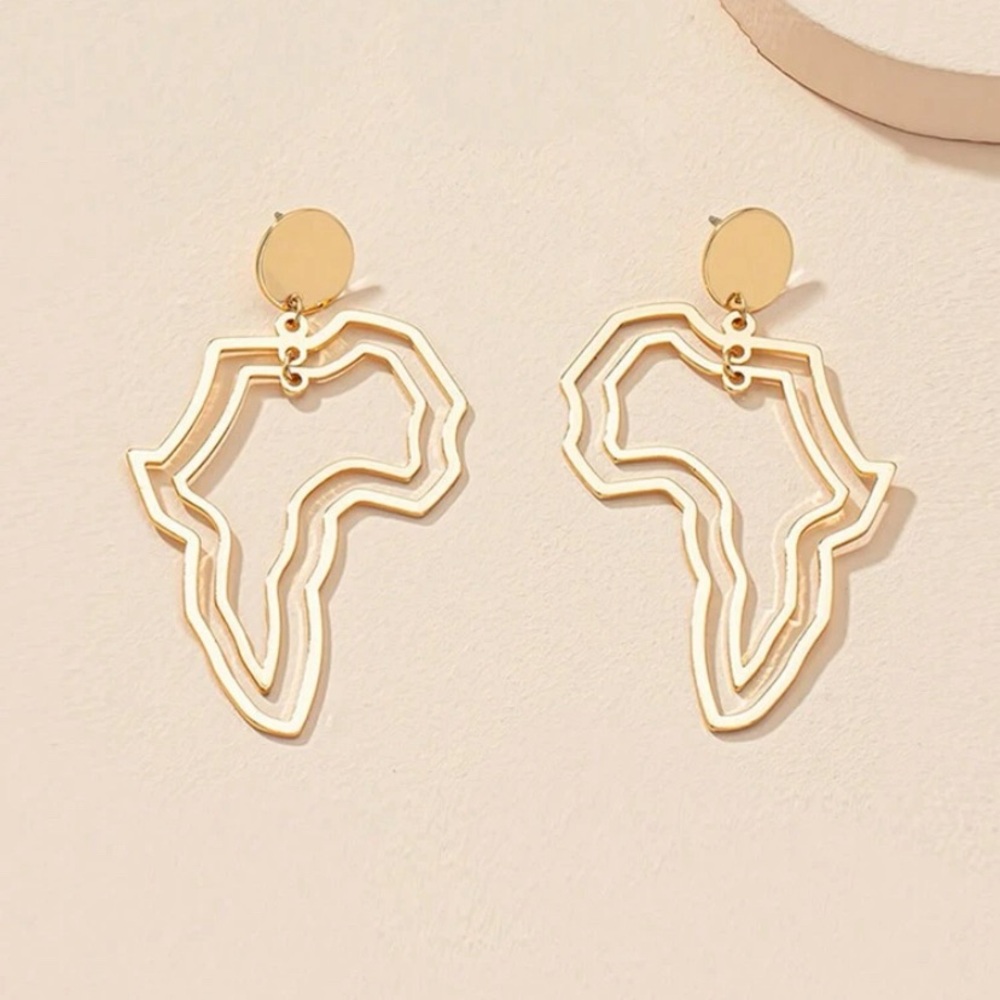 Golden Hollow Design African Map Earrings